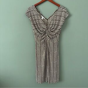 London Times Brown and Ivory Patterned Knot Front Short Cap Sleeve Dress 8